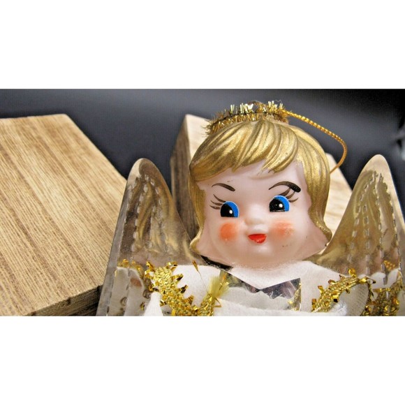 Vintage Angel Christmas Ornament Silver Foil Wings Hand Painted Made In Japan - Picture 2 of 6